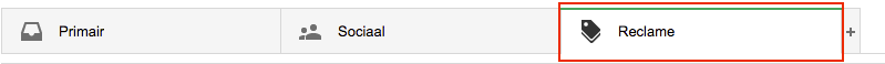 locatie van Reclamebox in Gmail, rood gemarkeerd