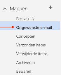 locatie van Hotmail ongewenste email map