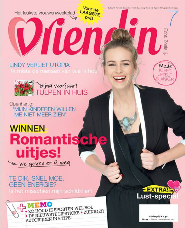 cover van het tijdschrift Vriendin waarin Femke de Grijs is geïnterviewd over liefde op het eerste gezicht