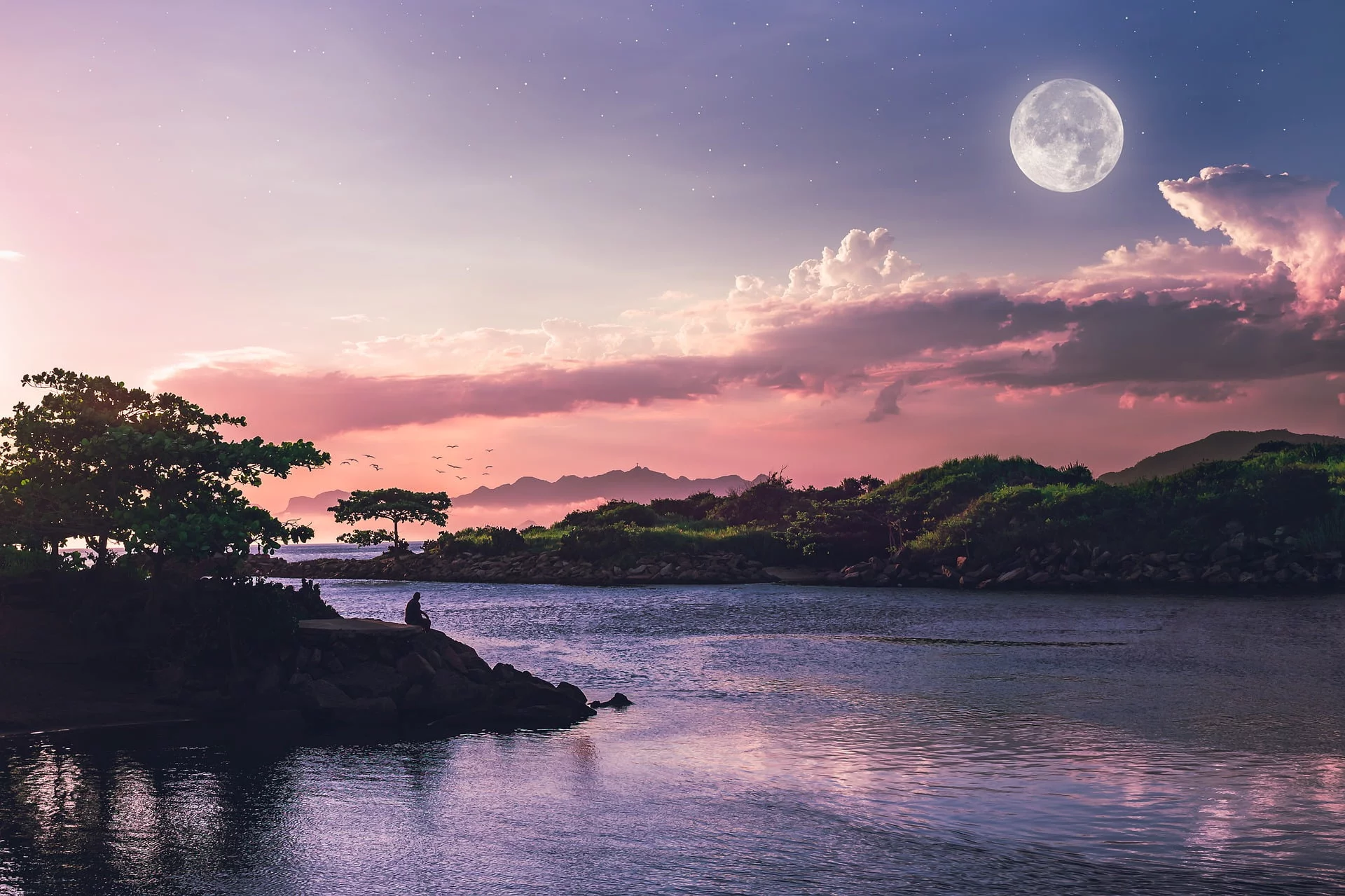volle maan met water