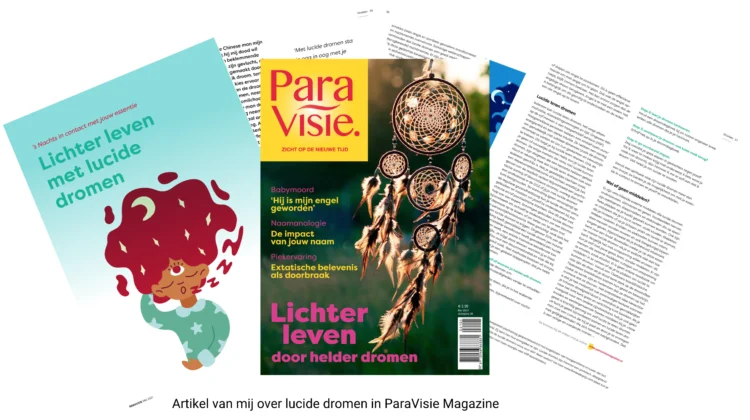 preview van artikel over lucide dromen in ParaVisie Magazine door Femke de Grijs