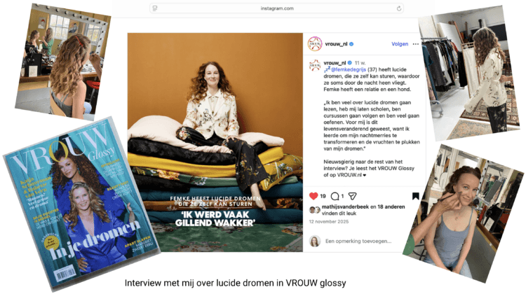 impressie van het interview door VROUW glossy met Femke de Grijs over lucide dromen