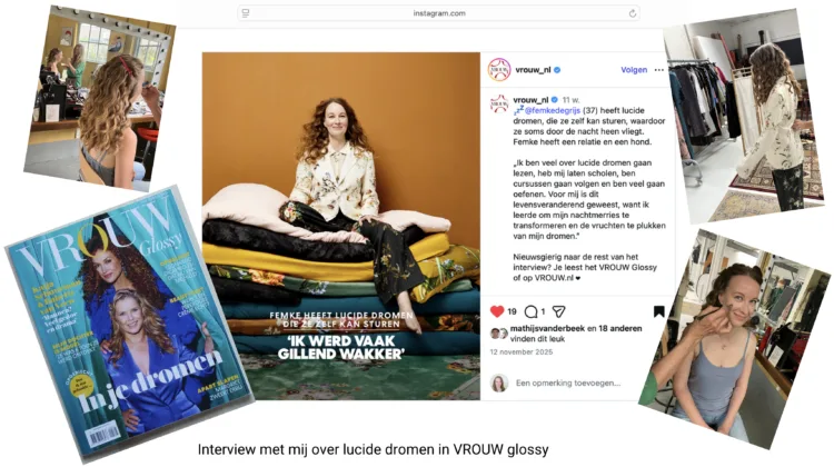 impressie van het interview door VROUW glossy met Femke de Grijs over lucide dromen