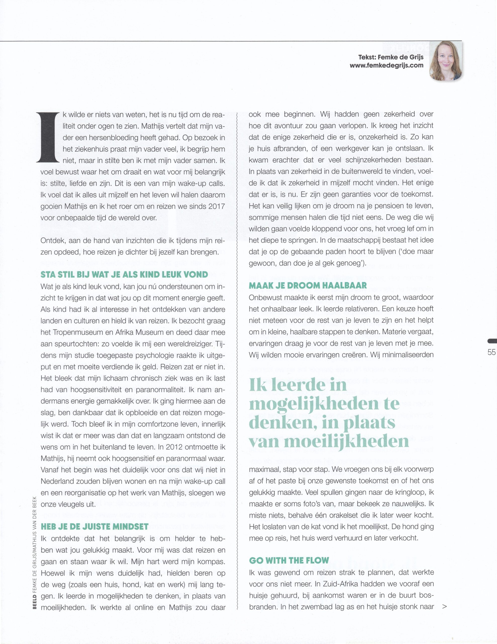 Spiegelbeeld Magazine artikel Hoe reizen je dichter bij jezelf brengt door Femke de Grijs pagina 2