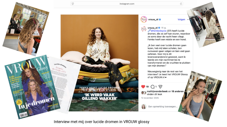 impressie van interview door VROUW glossy met Femke de Grijs over lucide dromen